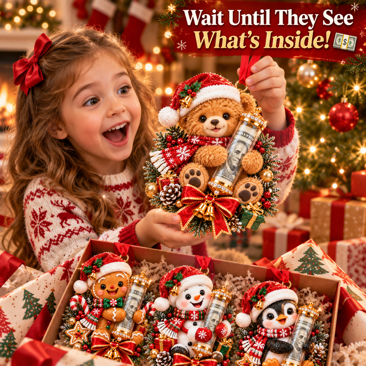 🎄 Christmas Money Surprise Ornament——A Fun Christmas Tree Cash Gift for Kids & Family 🎁💵