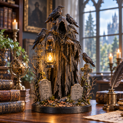 🐦‍⬛ Keeper of the Last Light – Raven Guardian Lantern Statue