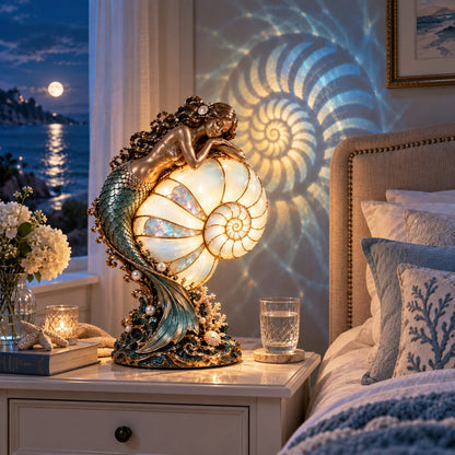 ✨🐚 Moon Tide Mermaid Nautilus Lamp